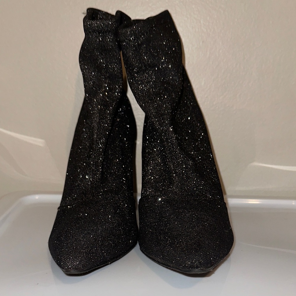 Brash Black Sparkle Heeled Boots - Picture 2 of 3